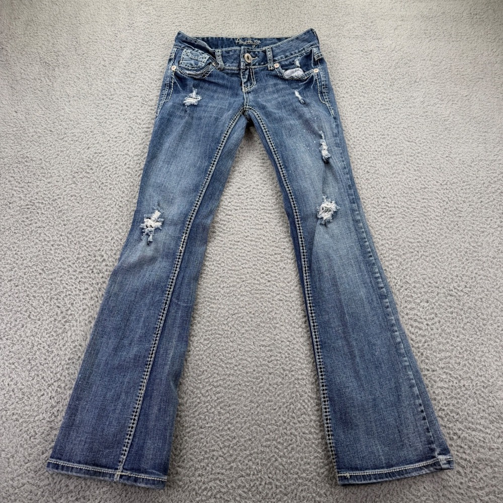 Amethyst Bootcut Jeans Womens 26 Blue Excellent Distressed Low Rise Y2K Denim
